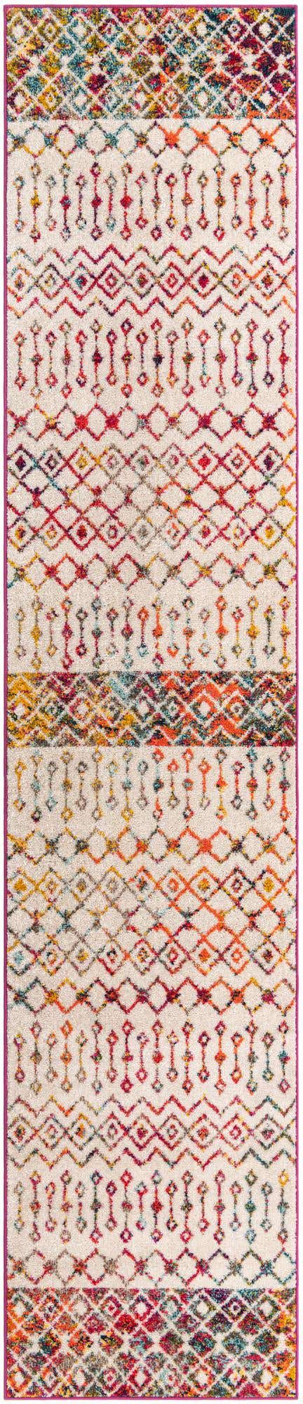 Ivory Multicolor 2' 7 x 12' Tribal Trellis Runner Area Rug Geometric Southwestern Inspired Durable Carpet for Home Interior Design for Sale at Rug Engine