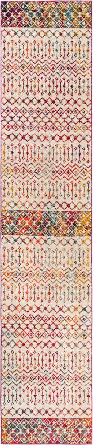 Ivory Multicolor 3' 3 x 16' 5 Tribal Trellis Runner Area Rug Geometric Southwestern Inspired Durable Carpet for Home Interior Design for Sale at Rug Engine