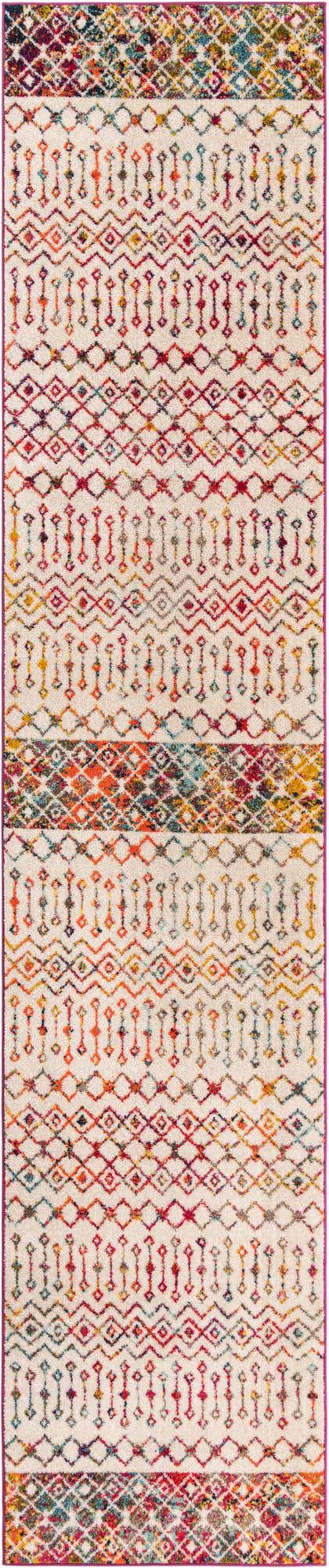 Ivory Multicolor 3' 3 x 16' 5 Tribal Trellis Runner Area Rug Geometric Southwestern Inspired Durable Carpet for Home Interior Design for Sale at Rug Engine