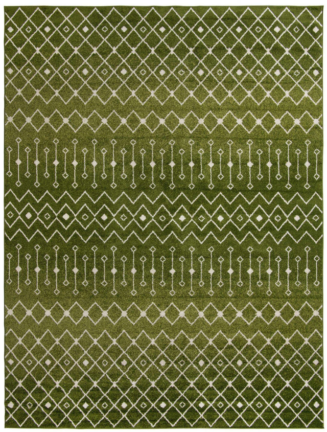 Green 10' 8 x 14' Tribal Trellis Rectangle Area Rug Geometric Southwestern Inspired Durable Carpet for Home Interior Design for Sale at Rug Engine