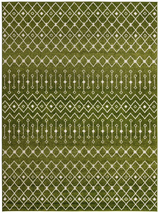 Green 10' x 13' 1 Tribal Trellis Rectangle Area Rug Geometric Southwestern Inspired Durable Carpet for Home Interior Design for Sale at Rug Engine