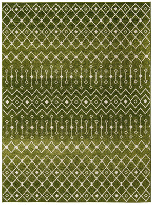 Green 9' x 12' Tribal Trellis Rectangle Area Rug Geometric Southwestern Inspired Durable Carpet for Home Interior Design for Sale at Rug Engine