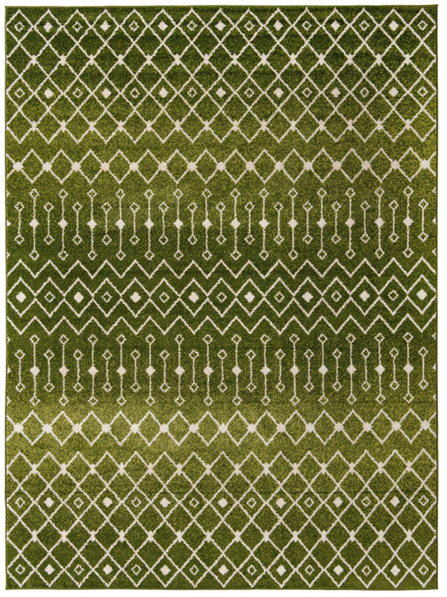 Green 9' x 12' Tribal Trellis Rectangle Area Rug Geometric Southwestern Inspired Durable Carpet for Home Interior Design for Sale at Rug Engine