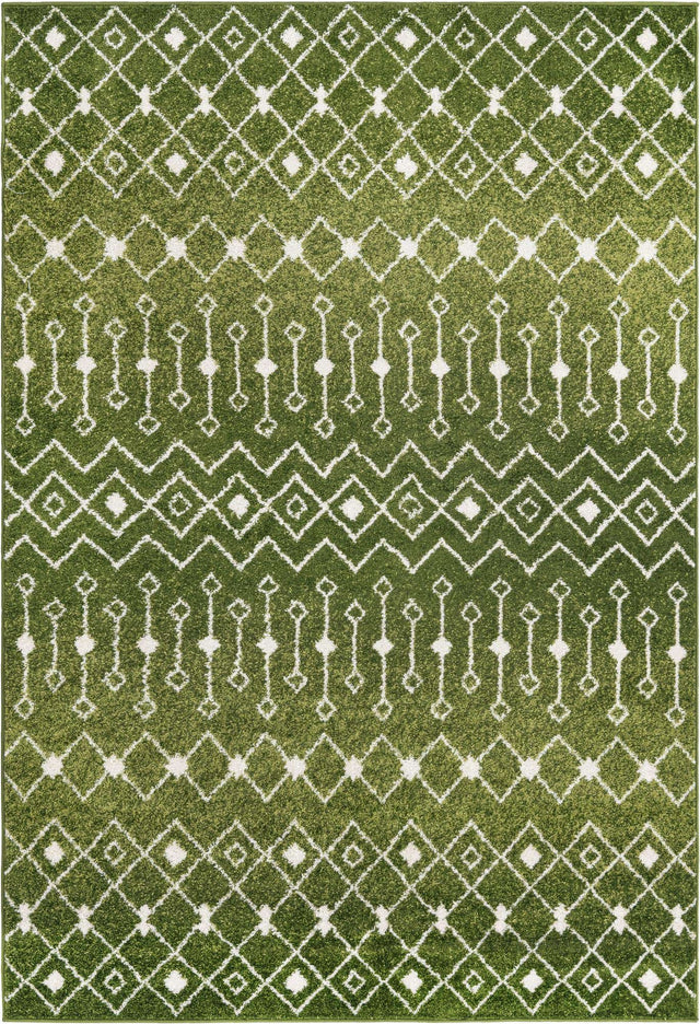 Green 6' 1 x 9' Tribal Trellis Rectangle Area Rug Geometric Southwestern Inspired Durable Carpet for Home Interior Design for Sale at Rug Engine