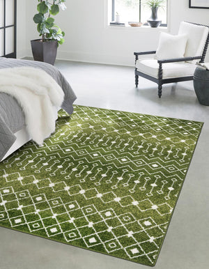 Green 2' x 3' 1 Tribal Trellis Rectangle Area Rug Geometric Southwestern Inspired Durable Carpet for Home Interior Design for Sale at Rug Engine