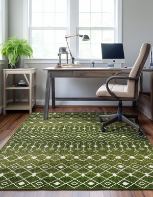Green 4' 1 x 6' 1 Tribal Trellis Rectangle Area Rug Geometric Southwestern Inspired Durable Carpet for Home Interior Design for Sale at Rug Engine