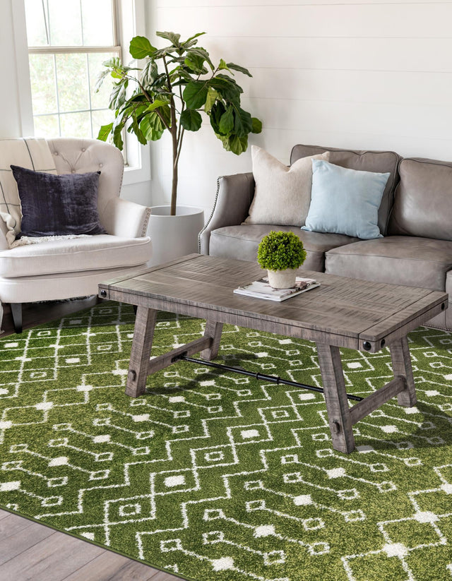 Green 4' 1 x 6' 1 Tribal Trellis Rectangle Area Rug Geometric Southwestern Inspired Durable Carpet for Home Interior Design for Sale at Rug Engine