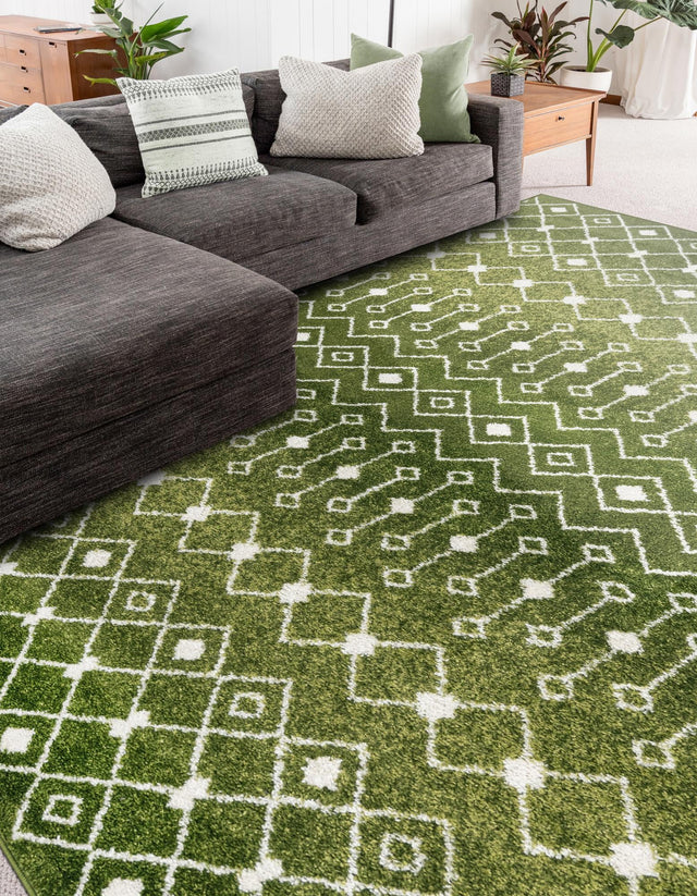 Green 2' x 3' 1 Tribal Trellis Rectangle Area Rug Geometric Southwestern Inspired Durable Carpet for Home Interior Design for Sale at Rug Engine