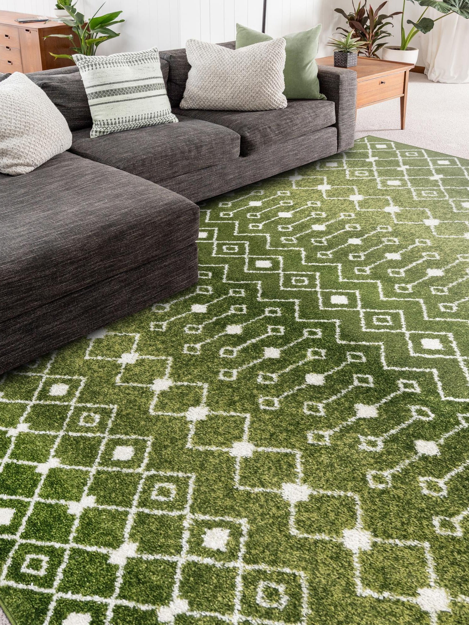 Green 10' 8 x 14' Tribal Trellis Rectangle Area Rug Geometric Southwestern Inspired Durable Carpet for Home Interior Design for Sale at Rug Engine