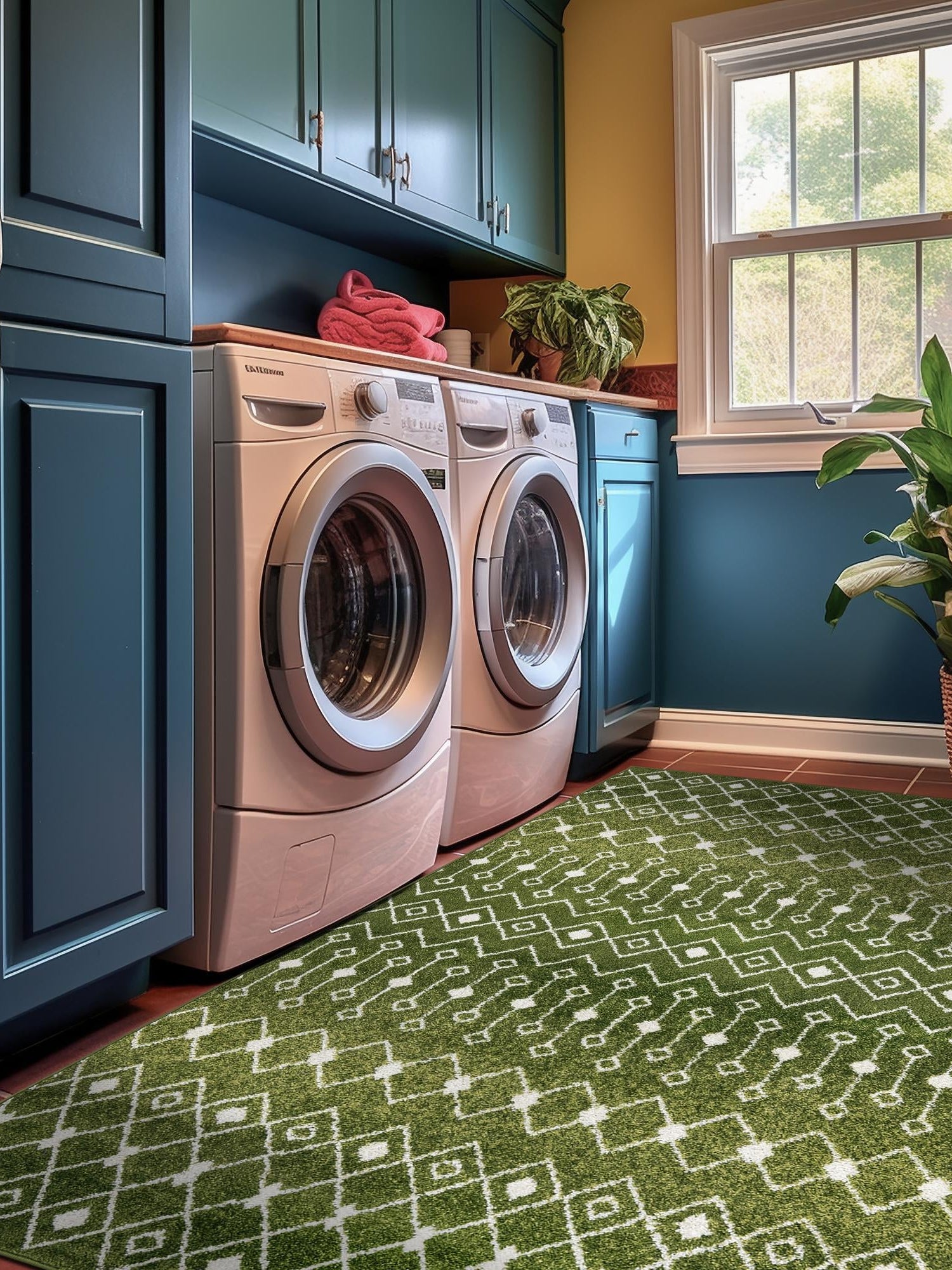 Green 10' 8 x 14' Tribal Trellis Rectangle Area Rug Geometric Southwestern Inspired Durable Carpet for Home Interior Design for Sale at Rug Engine