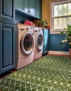 Green 5' 3 x 8' Tribal Trellis Rectangle Area Rug Geometric Southwestern Inspired Durable Carpet for Home Interior Design for Sale at Rug Engine