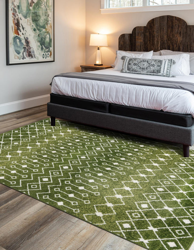 Green 4' 1 x 6' 1 Tribal Trellis Rectangle Area Rug Geometric Southwestern Inspired Durable Carpet for Home Interior Design for Sale at Rug Engine