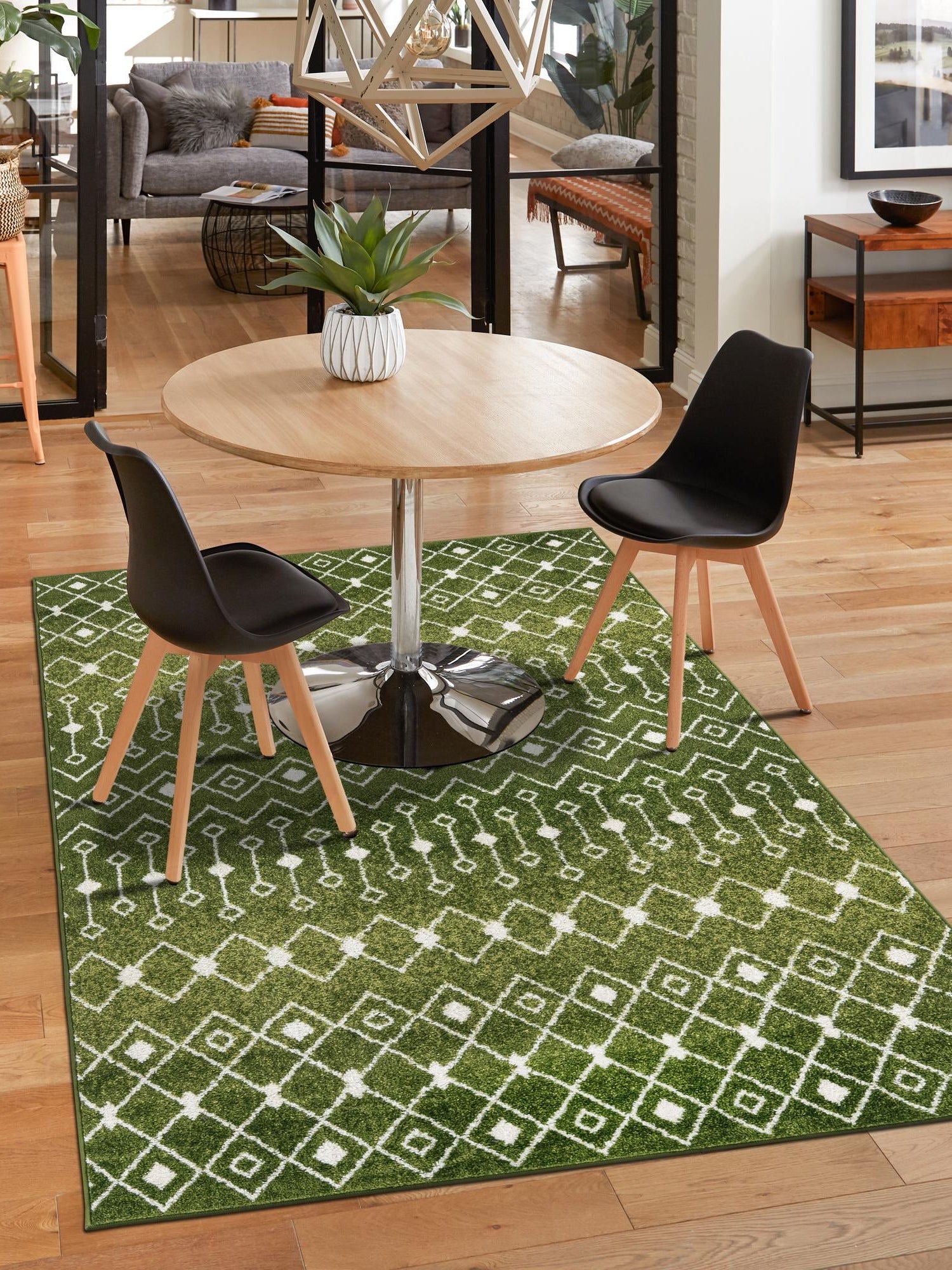 Green 6' 1 x 9' Tribal Trellis Rectangle Area Rug Geometric Southwestern Inspired Durable Carpet for Home Interior Design for Sale at Rug Engine