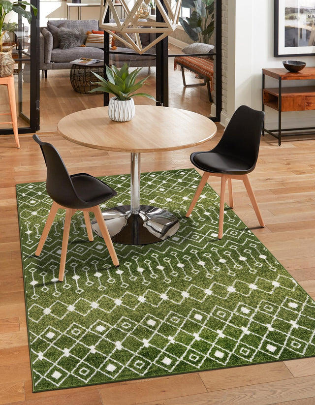 Green 6' 1 x 9' Tribal Trellis Rectangle Area Rug Geometric Southwestern Inspired Durable Carpet for Home Interior Design for Sale at Rug Engine
