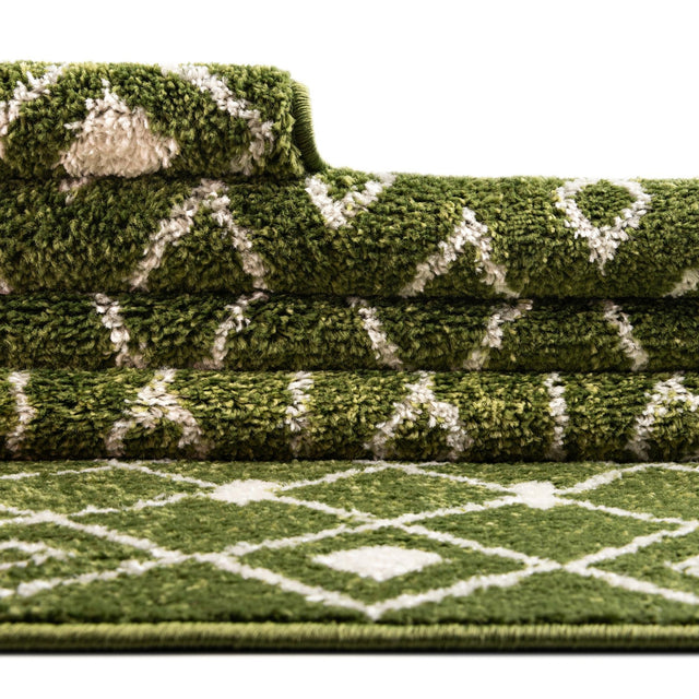 Green 4' 1 x 6' 1 Tribal Trellis Rectangle Area Rug Geometric Southwestern Inspired Durable Carpet for Home Interior Design for Sale at Rug Engine