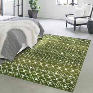 Green 4' 1 x 6' 1 Tribal Trellis Rectangle Area Rug Geometric Southwestern Inspired Durable Carpet for Home Interior Design for Sale at Rug Engine
