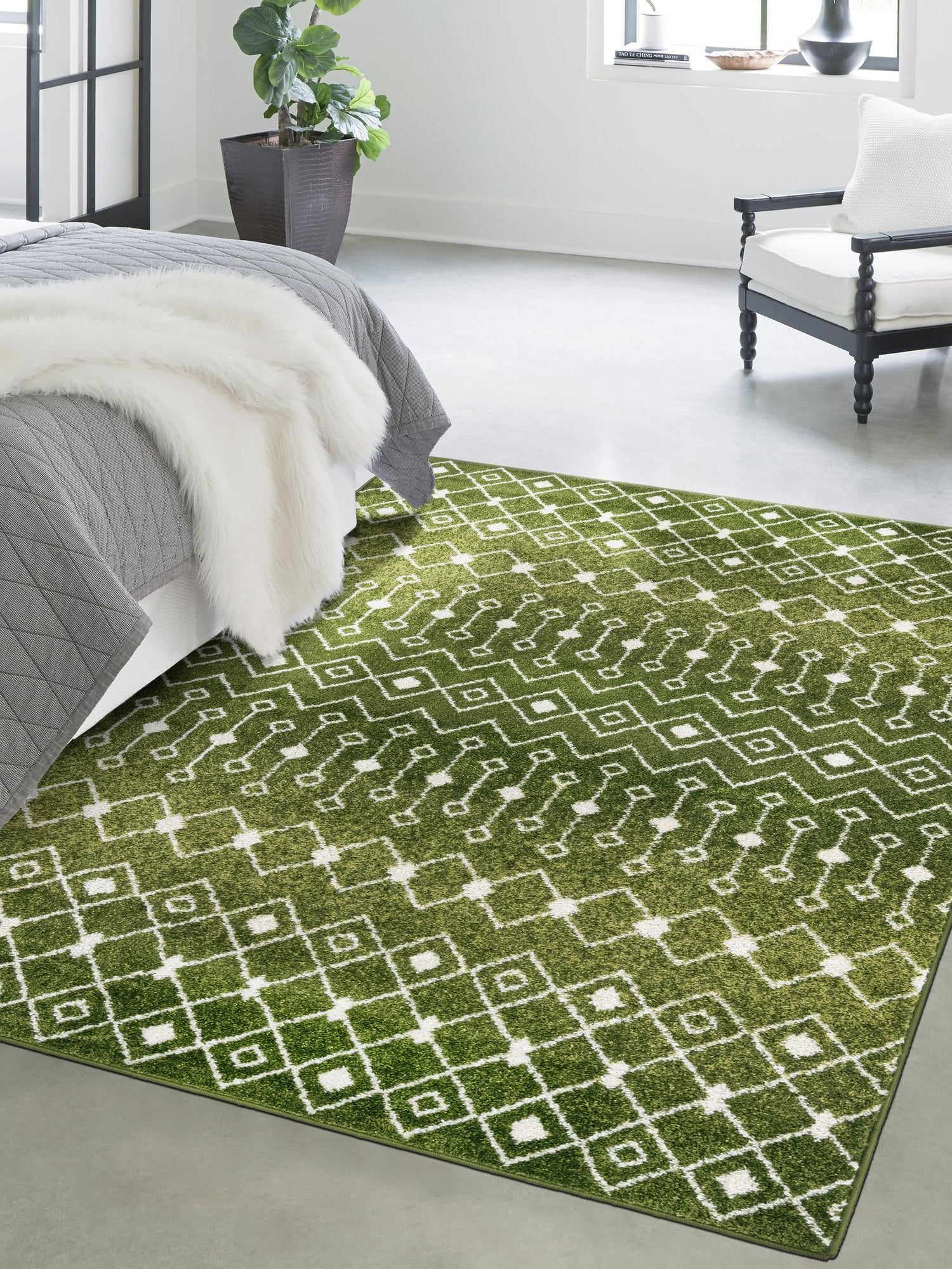 Green 10' x 13' 1 Tribal Trellis Rectangle Area Rug Geometric Southwestern Inspired Durable Carpet for Home Interior Design for Sale at Rug Engine