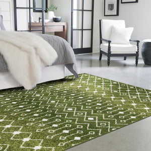 Green 4' 1 x 6' 1 Tribal Trellis Rectangle Area Rug Geometric Southwestern Inspired Durable Carpet for Home Interior Design for Sale at Rug Engine