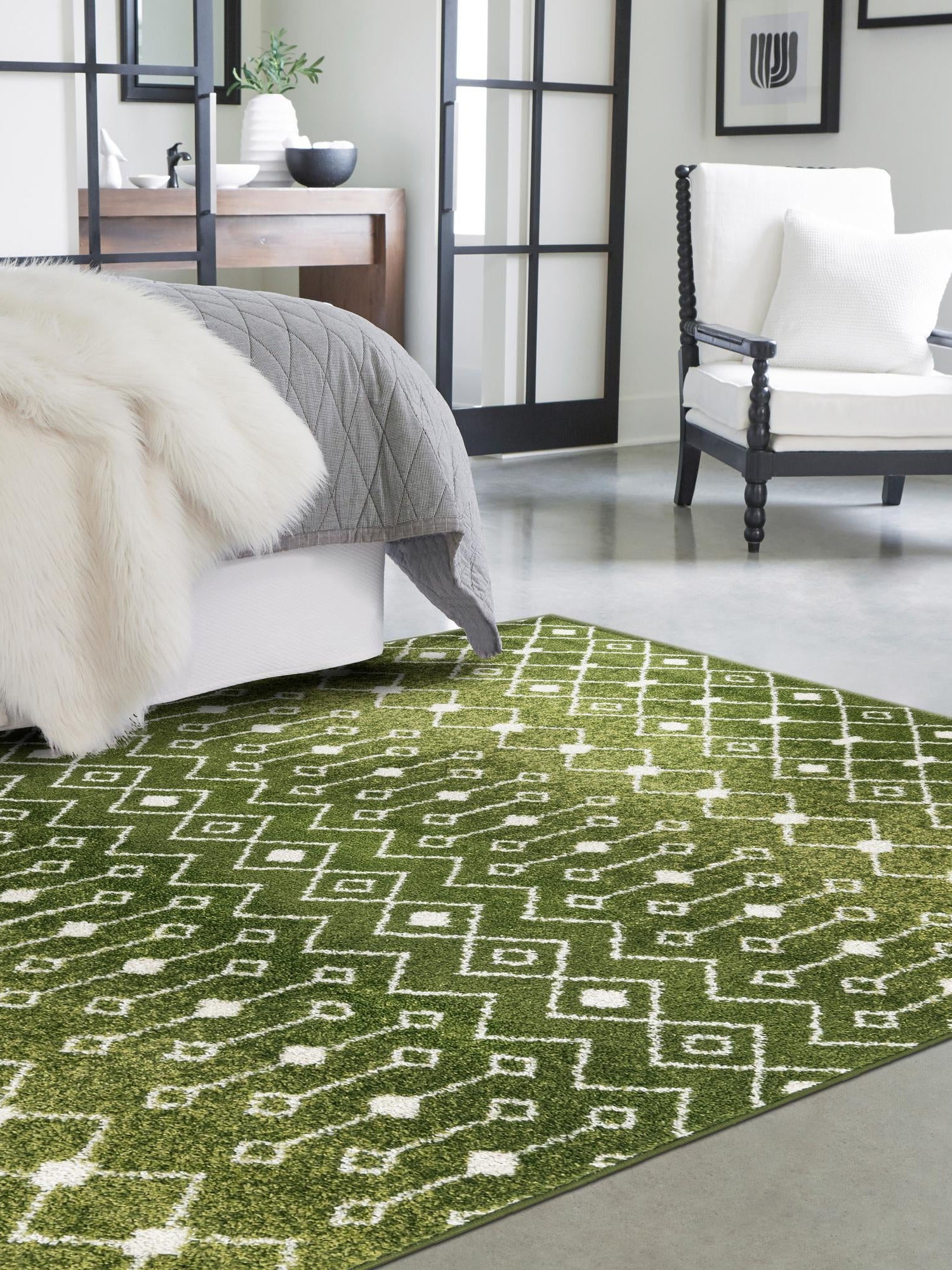 Green 10' x 13' 1 Tribal Trellis Rectangle Area Rug Geometric Southwestern Inspired Durable Carpet for Home Interior Design for Sale at Rug Engine