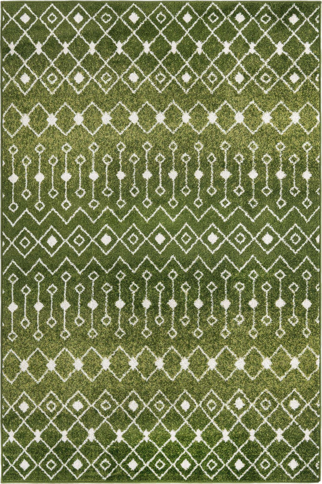 Green 5' 3 x 8' Tribal Trellis Rectangle Area Rug Geometric Southwestern Inspired Durable Carpet for Home Interior Design for Sale at Rug Engine