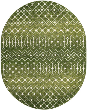 Green 7' 10 x 10' Tribal Trellis Oval Area Rug Geometric Southwestern Inspired Durable Carpet for Home Interior Design for Sale at Rug Engine