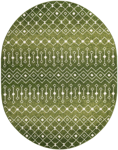 Green 7' 10 x 10' Tribal Trellis Oval Area Rug Geometric Southwestern Inspired Durable Carpet for Home Interior Design for Sale at Rug Engine