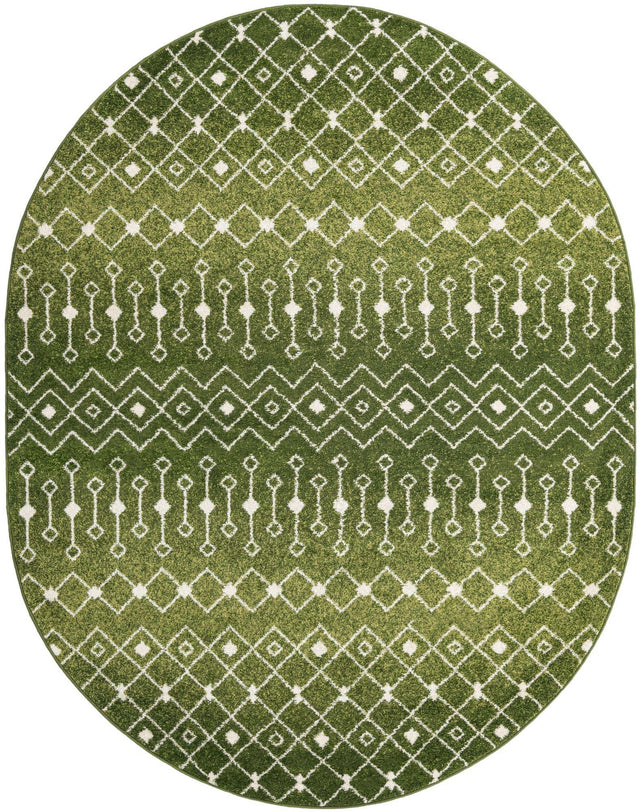 Green 7' 10 x 10' Tribal Trellis Oval Area Rug Geometric Southwestern Inspired Durable Carpet for Home Interior Design for Sale at Rug Engine