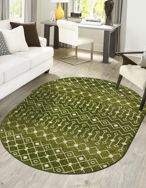Green 4' 1 x 6' 1 Tribal Trellis Oval Area Rug Geometric Southwestern Inspired Durable Carpet for Home Interior Design for Sale at Rug Engine