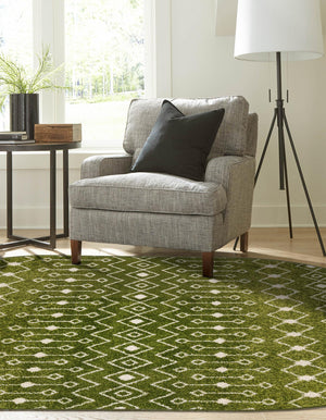 Green 7' 10 x 10' Tribal Trellis Oval Area Rug Geometric Southwestern Inspired Durable Carpet for Home Interior Design for Sale at Rug Engine