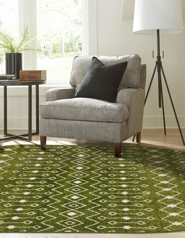 Green 7' 10 x 10' Tribal Trellis Oval Area Rug Geometric Southwestern Inspired Durable Carpet for Home Interior Design for Sale at Rug Engine