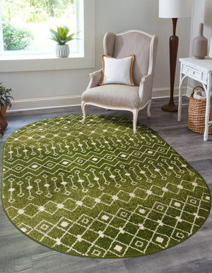 Green 4' 1 x 6' 1 Tribal Trellis Oval Area Rug Geometric Southwestern Inspired Durable Carpet for Home Interior Design for Sale at Rug Engine