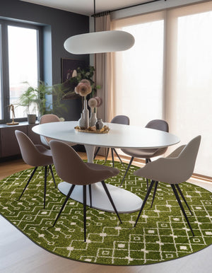 Green 7' 10 x 10' Tribal Trellis Oval Area Rug Geometric Southwestern Inspired Durable Carpet for Home Interior Design for Sale at Rug Engine