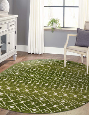 Green 7' 10 x 10' Tribal Trellis Oval Area Rug Geometric Southwestern Inspired Durable Carpet for Home Interior Design for Sale at Rug Engine