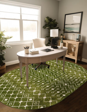 Green 7' 10 x 10' Tribal Trellis Oval Area Rug Geometric Southwestern Inspired Durable Carpet for Home Interior Design for Sale at Rug Engine