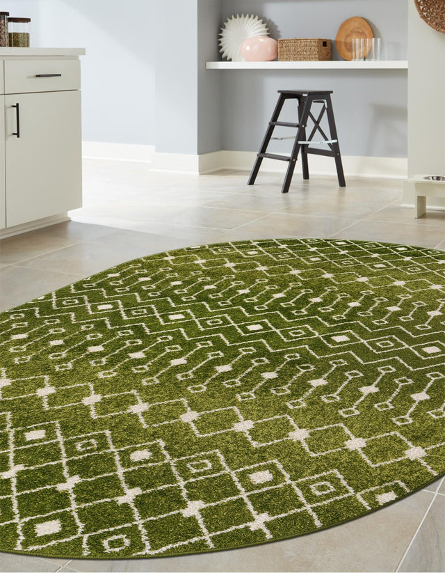 Green 4' 1 x 6' 1 Tribal Trellis Oval Area Rug Geometric Southwestern Inspired Durable Carpet for Home Interior Design for Sale at Rug Engine