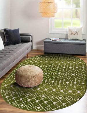 Green 7' 10 x 10' Tribal Trellis Oval Area Rug Geometric Southwestern Inspired Durable Carpet for Home Interior Design for Sale at Rug Engine