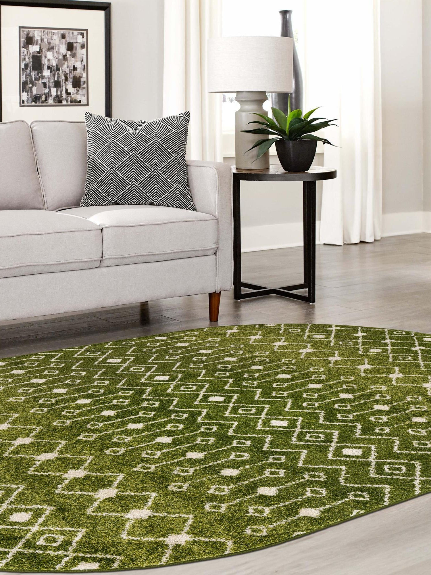 Green 4' 1 x 6' 1 Tribal Trellis Oval Area Rug Geometric Southwestern Inspired Durable Carpet for Home Interior Design for Sale at Rug Engine