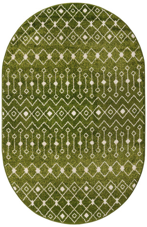 Green 5' 3 x 8' Tribal Trellis Oval Area Rug Geometric Southwestern Inspired Durable Carpet for Home Interior Design for Sale at Rug Engine