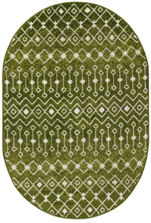 Green 4' 1 x 6' 1 Tribal Trellis Oval Area Rug Geometric Southwestern Inspired Durable Carpet for Home Interior Design for Sale at Rug Engine