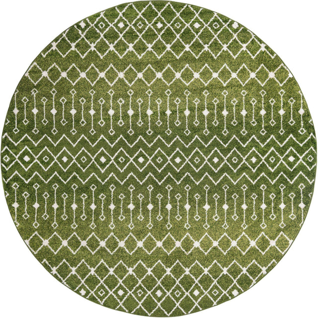 Green 10' x 10' Tribal Trellis Round Area Rug Geometric Southwestern Inspired Durable Carpet for Home Interior Design for Sale at Rug Engine