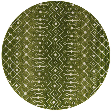 Green 7' 10 x 7' 10 Tribal Trellis Round Area Rug Geometric Southwestern Inspired Durable Carpet for Home Interior Design for Sale at Rug Engine