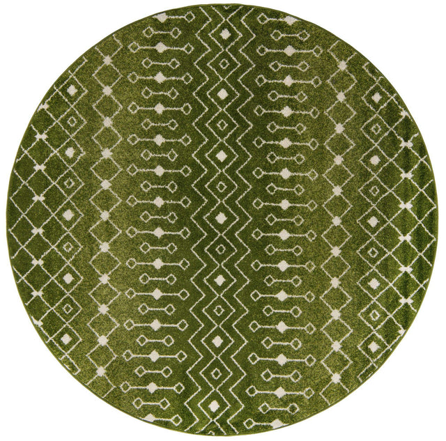 Green 7' 10 x 7' 10 Tribal Trellis Round Area Rug Geometric Southwestern Inspired Durable Carpet for Home Interior Design for Sale at Rug Engine