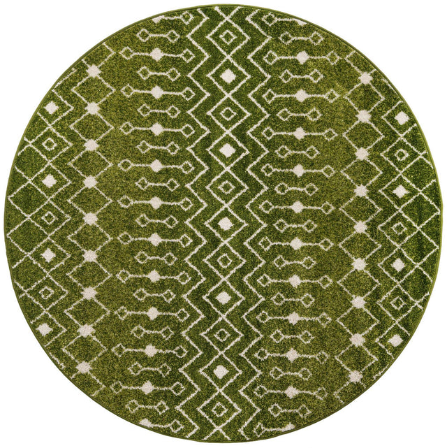 Green 6' 1 x 6' 1 Tribal Trellis Round Area Rug Geometric Southwestern Inspired Durable Carpet for Home Interior Design for Sale at Rug Engine