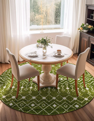 Green 6' 1 x 6' 1 Tribal Trellis Round Area Rug Geometric Southwestern Inspired Durable Carpet for Home Interior Design for Sale at Rug Engine