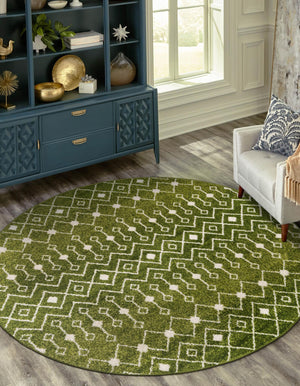 Green 7' 10 x 7' 10 Tribal Trellis Round Area Rug Geometric Southwestern Inspired Durable Carpet for Home Interior Design for Sale at Rug Engine