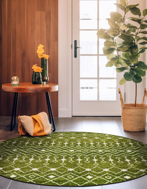 Green 6' 1 x 6' 1 Tribal Trellis Round Area Rug Geometric Southwestern Inspired Durable Carpet for Home Interior Design for Sale at Rug Engine