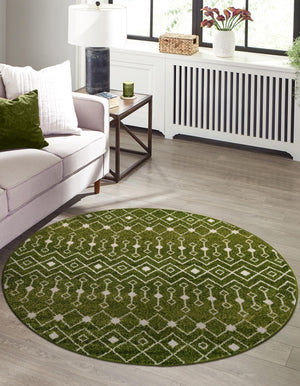Green 3' 1 x 3' 1 Tribal Trellis Round Area Rug Geometric Southwestern Inspired Durable Carpet for Home Interior Design for Sale at Rug Engine