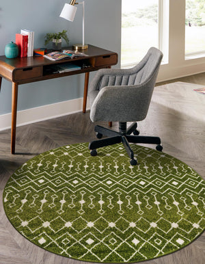 Green 7' 10 x 7' 10 Tribal Trellis Round Area Rug Geometric Southwestern Inspired Durable Carpet for Home Interior Design for Sale at Rug Engine