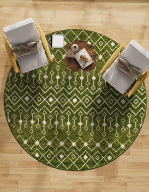 Green 10' x 10' Tribal Trellis Round Area Rug Geometric Southwestern Inspired Durable Carpet for Home Interior Design for Sale at Rug Engine