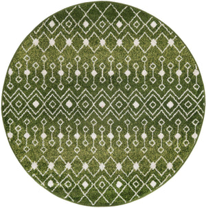 Green 5' 3 x 5' 3 Tribal Trellis Round Area Rug Geometric Southwestern Inspired Durable Carpet for Home Interior Design for Sale at Rug Engine